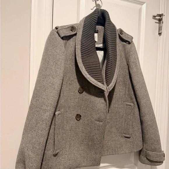 J. Crew Gray Pea Coat with Brown Buttons - Picture 5 of 5